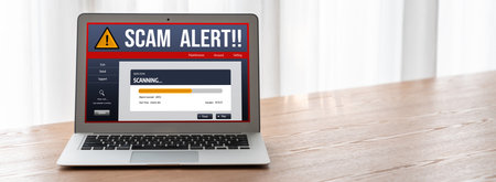 Cyber security software show alert of cyber attack for protection snugly. Danger from virus,...
