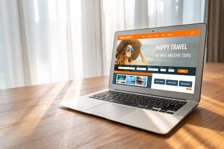Online travel agency website for modish search and travel planning offers deal and package for flight , hotel and tour bookingのeditorial素材
