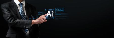 Human interact with AI artificial intelligence virtual assistant chatbot in concept of AI artificial...