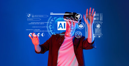 Explore a dynamic scene blending human interaction with artificial intelligence and virtual reality, showcasing technology innovative impact on modern life. XDMCPのeditorial素材