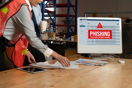 Cyber security software show alert of cyber attack for protection snugly. Danger from virus, phishing and cyber fraud.のeditorial素材