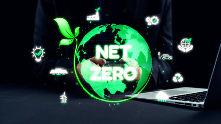 A creative representation highlighting the concept of net zero emissions, showcasing a green earth...