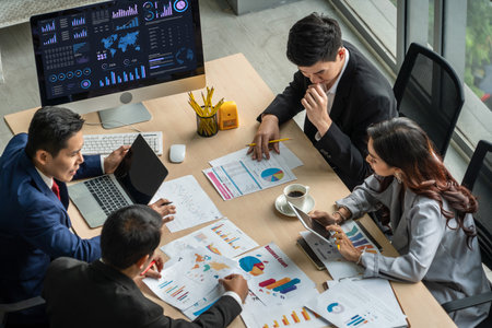 Business data dashboard provide business intelligence analytic for marketing strategy planning snugly with big data set to analyze customer demands and foreseeing business futureの写真素材
