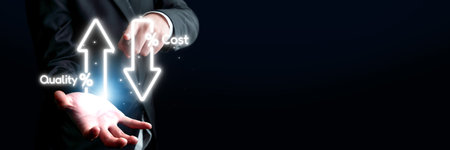 Cost reduction, cost saving concept shown by digital graphic overlays, corporate business efficiently save cost and company resources by reduction of unnecessary expensesの写真素材