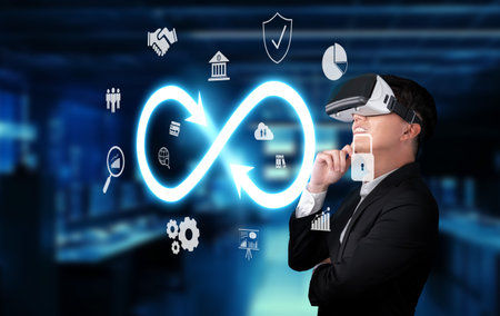 Explore innovative business concepts combining virtual reality and infinite possibilities in digital banking and finance, paving the way for future investment strategies.の写真素材