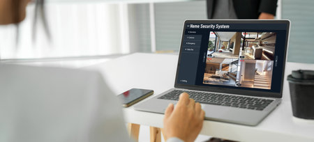 Online home security system showing live view of cctv cameras around the private property snuglyの写真素材