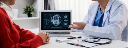Medical science technology and futuristic healthcare virtual computer software analyze human health and diagnose disease for doctor data and medical research. briskの写真素材