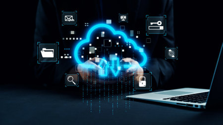 A visual representation of cloud storage technology featuring data transfer icons symbolizing...