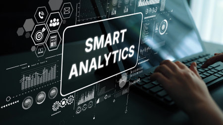 Smart Analytics Concept with Data Visualization and Modern Technology Interface on Computer Screen. Asymptotic smart data analytic.の写真素材