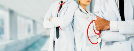 Healthcare people group. Professional doctor working in hospital office or clinic with other doctors, nurse and surgeon. Medical technology research institute and doctor staff service concept.の写真素材