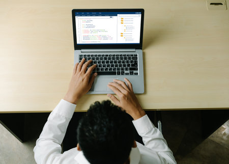 Coding and programming software developed for brisk school education. Simplified program, easy software for student children to study basic coding and programming at school classroom.の写真素材