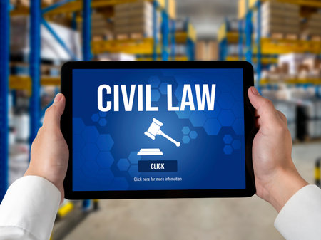 Civil law brisk information showing on computer screen for Common Justice Legal Regulation Rights Conceptの写真素材