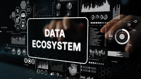 Modern Data Ecosystem Visualization with Charts, Graphs, and Digital Interface Representations for Technology and Analytics Concepts. Asymptotic smart data analytic.の写真素材