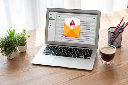 Cyber attacking concept. Malware alert showing on computer screen display scam and threat detection...