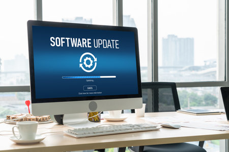 Software update on computer for modish version of device software upgradeの写真素材