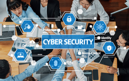 A diverse group of professionals engaged in a collaborative meeting focused on cyber security...