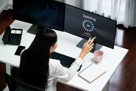 Software update on computer for brisk version of device software upgradeの写真素材