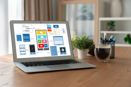 UX UI design process for modish mobile application and website . Creative prototype of wireframe for...