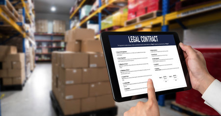 Digital legal contract provide terms and conditions document on computer screen ready for online...