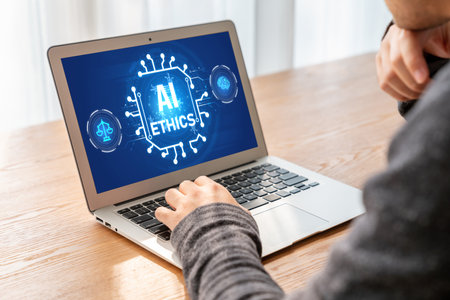 AI ethics responsibility standard law and rules on computer screen provide report of AI ethic...