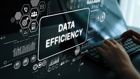 Modern Visualization of Data Efficiency in a Digital Workspace with Hands on Keyboard and Graphs....