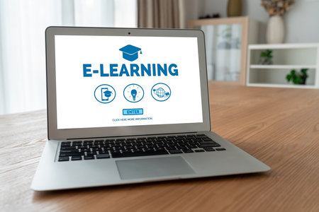 E-learning website with modish sofware for student to study online on the internet networkの写真素材