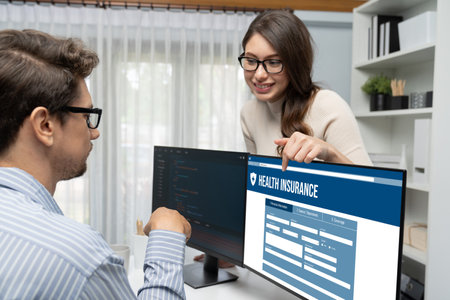 Health insurance web site brisk registration system for easy form fillingの写真素材