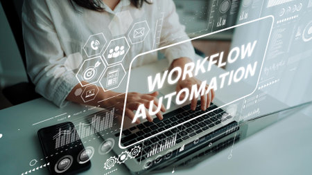 Business Professional Engaging in Workflow Automation with Digital Tools and Modern Technology. Asymptotic smart data analytic.の写真素材