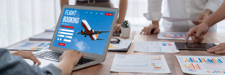 Online flight booking website provide brisk reservation system . Travel technology concept .