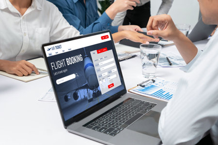 Online flight booking website provide brisk reservation system. Travel technology concept.
