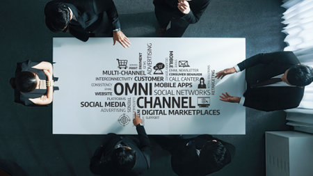 Business Meeting on Omni-Channel Strategies Featuring Key Platforms, Digital Marketplaces, Social Media, and Customer Engagement Approaches. Amityの写真素材