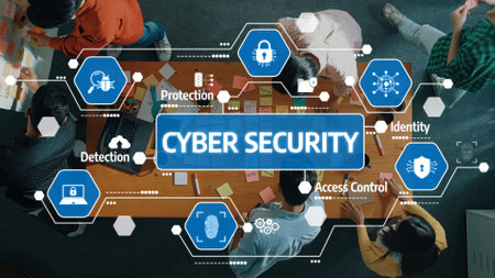 Comprehensive Overview of Cyber Security Concepts Featuring Detection, Protection, Access Control, and Identity Management in a Team Interaction Setting.の写真素材