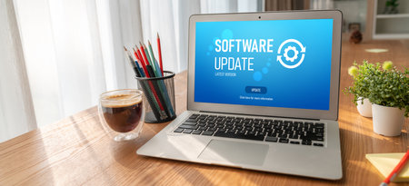 Software update on computer for modish version of device software upgradeの写真素材
