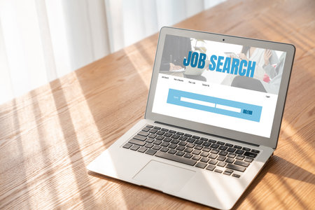 Online job search on modish website for worker to search for job opportunities on the recruitment internet networkの写真素材