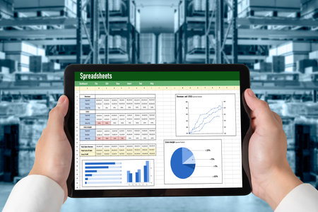 Spreadsheet document information financial startup concept. data and graphs in spreadsheet documents...