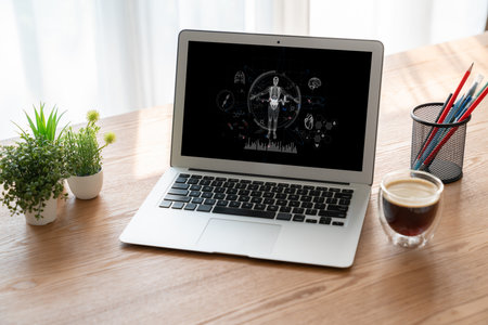 Medical science technology and futuristic healthcare virtual computer software analyze human health and diagnose disease for doctor data and medical research. briskの写真素材