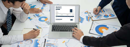 Invoice on computer screen from accounting application. Computer program for financial and budget of corporate business. brisk.の写真素材