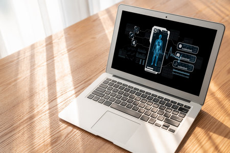 Medical science technology and futuristic healthcare virtual computer software analyze human health and diagnose disease for doctor data and medical research. briskの写真素材