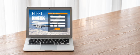 Online flight booking website provide modish reservation system . Travel technology concept .の写真素材