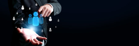 Business person engages in networking, building valuable connections. Effective people networking...