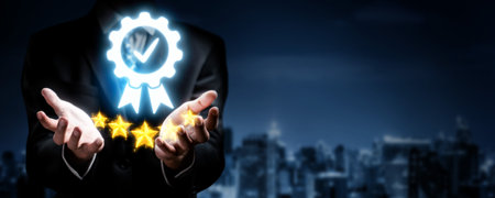 Business person secures product certification, marking a key achievement. Demonstrates commitment to...