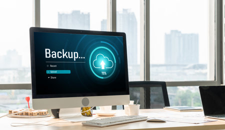Backup Storage Data Internet Technology Business concept. Database storage cloud technology file data transfer sharing, cyber, big data information, internet banking application download upload snuglyの写真素材