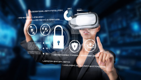 Explore the intersection of cybersecurity and virtual reality in business. This image showcases...