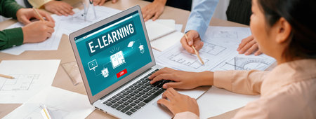 E-learning website with software for student to study online on the internet network