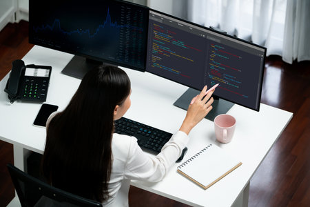Software development programming on computer screen for brisk application and program coding