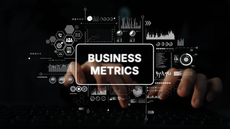 Business Metrics Analysis and Visualization with Interactive Data Charts on Dark Background. Asymptotic smart data analytic.の写真素材