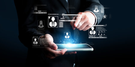 Business person discover key to ID security ensure identity shielded with top security practices,...