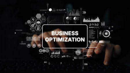 Business Optimization Concept with Data Analysis and Graphical Elements for Effective Strategy Development and Performance Improvement. Asymptotic smart data analytic.の写真素材