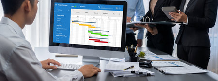 Business intelligence and data analysis concept. Analyst team working on financial data analysis...