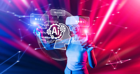 A modern depiction showcasing a virtual assistant powered by generative AI, emphasizing automation...
